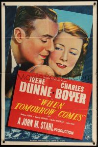 1y950 WHEN TOMORROW COMES style A 1sh '39 great romantic close up of Irene Dunne & Charles Boyer!