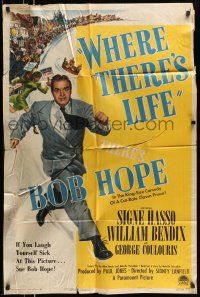 1y953 WHERE THERE'S LIFE style A 1sh '47 wacky art of Bob Hope being chased by angry mob!
