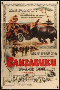 1y997 ZANZABUKU 1sh '56 Dangerous Safari in savage Africa, art of rhino ramming jeep!