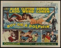 1z574 BOY ON A DOLPHIN 1/2sh '57 art of Alan Ladd & sexiest Sophia Loren swimming underwater!