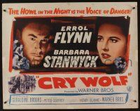 1z642 CRY WOLF style A 1/2sh '47 Errol Flynn & Barbara Stanwyck, the voice of danger!