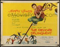1z647 DELICATE DELINQUENT style B 1/2sh '57 teen-age terror Jerry Lewis hanging from light post!