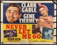 1z780 NEVER LET ME GO style B 1/2sh '53 romantic close up art of Clark Gable & sexy Gene Tierney!