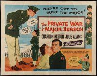 1z812 PRIVATE WAR OF MAJOR BENSON style A 1/2sh '55 art of Charlton Heston ordering little kids!