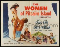 1z978 WOMEN OF PITCAIRN ISLAND 1/2sh '57 James Craig lifting sexy Lynn Bari in swimsuit, South Seas!