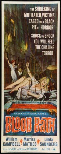 1z032 BLOOD BATH insert '66 AIP, art of sexy shrieking girl being lowered into a pit of horror!