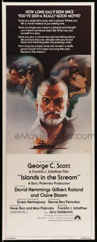 1z204 ISLANDS IN THE STREAM insert '77 Ernest Hemingway, Bob Peak art of George C. Scott & cast!