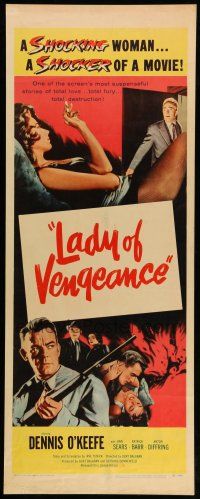1z229 LADY OF VENGEANCE insert '57 Dennis O'Keefe, artwork of sexy shocking woman!