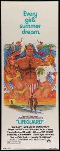 1z242 LIFEGUARD insert '76 art of barechested Sam Elliot with sexy beach babes by Roger Huyssen!