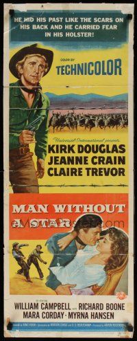 1z267 MAN WITHOUT A STAR insert '55 art of cowboy Kirk Douglas pointing gun, Jeanne Crain