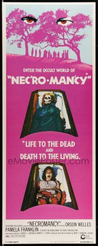 1z295 NECROMANCY insert '72 Orson Welles, occult world horror art of girl & skeleton in coffins!