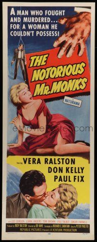 1z303 NOTORIOUS MR. MONKS insert '58 man who fought and murdered for a woman he couldn't possess!