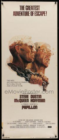 1z318 PAPILLON int'l insert '73 great art of prisoners Steve McQueen & Dustin Hoffman by Tom Jung!