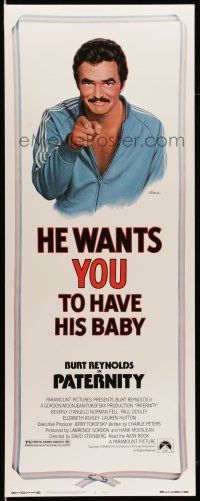 1z322 PATERNITY insert '81 great Lettick parody art of Burt Reynolds pointing like Uncle Sam!
