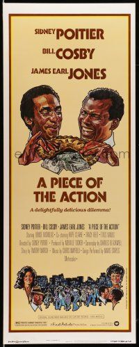 1z329 PIECE OF THE ACTION insert '77 great Drew Struzan art of Sidney Poitier & Bill Cosby!