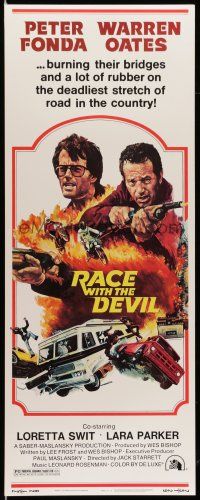 1z349 RACE WITH THE DEVIL insert '75 Peter Fonda & Warren Oates are burning bridges & rubber!