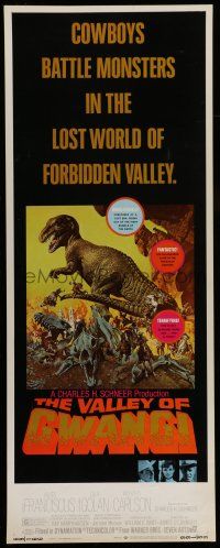 1z491 VALLEY OF GWANGI insert '69 Ray Harryhausen, great artwork of cowboys battling dinosaurs!