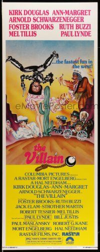 1z496 VILLAIN insert '79 cartoon art of Schwarzenegger, sexy Ann-Margret & cowboy Kirk Douglas!