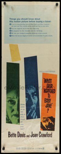 1z507 WHAT EVER HAPPENED TO BABY JANE? insert '62 Aldrich, scariest Bette Davis & Joan Crawford!