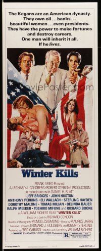 1z517 WINTER KILLS insert '79 John Solie art of Jeff Bridges, John Huston & Dorothy Malone!