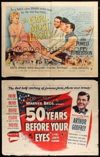 2a176 LOT OF 5 FORMERLY FOLDED HALF-SHEETS '50s great images from a variety of different movies!