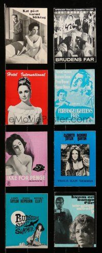2a205 LOT OF 8 ELIZABETH TAYLOR DANISH PROGRAMS '50s-70s different images from some of her movies!