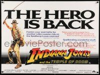 2b624 INDIANA JONES & THE TEMPLE OF DOOM British quad '84 full-length art of Harrison Ford!