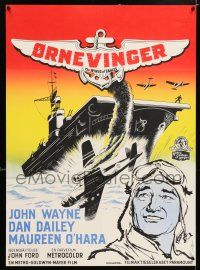 2b239 WINGS OF EAGLES Danish '60 art of pilot John Wayne, aircraft carrier & crashing plane!