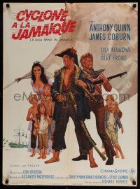 2b482 HIGH WIND IN JAMAICA French 23x32 '65 art of Anthony Quinn & James Coburn by Terpning!