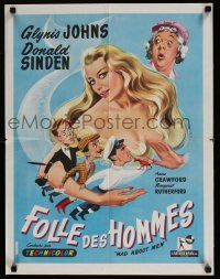 2b492 MAD ABOUT MEN French 20x26 '54 artwork of sexy mermaid Glynis Johns, Georges Allard!