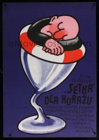 2b690 100 GRAMM DLYA KHRABROSTI Polish 23x33 '76 Yasulovich, Flisak art of man sleeping in glass!