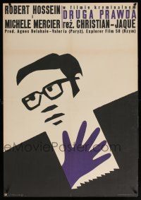 2b765 SECOND TWIN Polish 23x33 '68 cool art of man with glasses and purple hand by Jerzy Treutler!