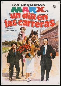 2b251 DAY AT THE RACES Spanish R82 great different cartoon art of the Marx Brothers, horse racing!