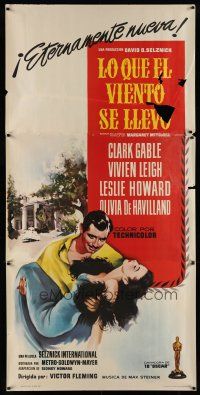 2b241 GONE WITH THE WIND Spanish 38x81 R61 art of Clark Gable carrying Vivien Leigh!