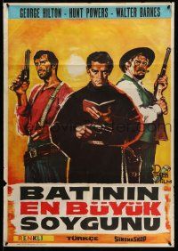2b354 HALLELUJA FOR DJANGO Turkish '69 cool art of cowboys & priest with gun!