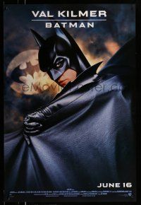 2c087 BATMAN FOREVER advance 1sh '95 cool image of Val Kilmer in the title role, bat symbol!