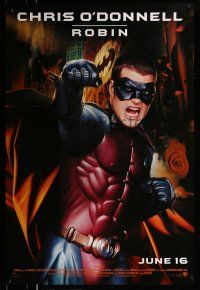 2c085 BATMAN FOREVER advance 1sh '95 cool image of angry Chris O'Donnell as Robin!