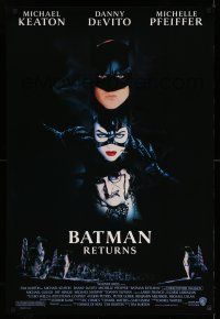 2c090 BATMAN RETURNS 1sh '92 Michael Keaton, Michelle Pfeiffer, DeVito, directed by Tim Burton!