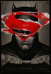 2c097 BATMAN V SUPERMAN teaser DS 1sh '16 cool close up of Ben Affleck in title role under symbol!