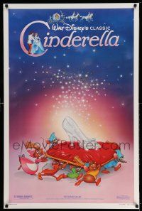 2c164 CINDERELLA 1sh R87 Walt Disney classic romantic musical cartoon, great art of slipper!