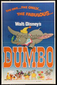2c224 DUMBO 1sh R72 colorful art from Walt Disney circus elephant classic!