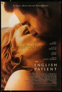 2c240 ENGLISH PATIENT 1sh '97 close-up image of Ralph Fiennes and Kristin Scott Thomas kissing!