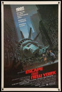 2c243 ESCAPE FROM NEW YORK 1sh '81 Carpenter, art of decapitated Lady Liberty by Jackson!