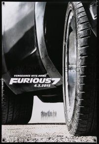 2c295 FURIOUS 7 teaser DS 1sh '15 Jason Statham, Dwayne Johnson, Vin Diesel, close up image of car!