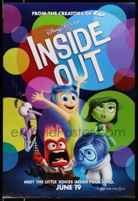 2c419 INSIDE OUT advance DS 1sh '15 Walt Disney, Pixar, cool image of cast!
