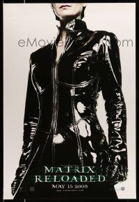 2c521 MATRIX RELOADED teaser DS 1sh '03 great image of Carrie-Anne Moss as Trinity in leather!