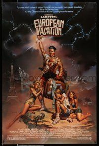 2c567 NATIONAL LAMPOON'S EUROPEAN VACATION 1sh '85 Vallejo art of Chevy Chase, Beverly D'Angelo!