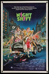 2c571 NIGHT SHIFT 1sh '82 Michael Keaton, Henry Winkler, sexy girls in hearse art by Mike Hobson!