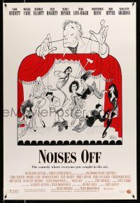2c576 NOISES OFF DS 1sh '92 great wacky Al Hirschfeld art of cast as puppets!