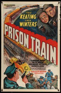 2c612 PRISON TRAIN 1sh '38 Fred Keating, cool car racing alongside train artwork!